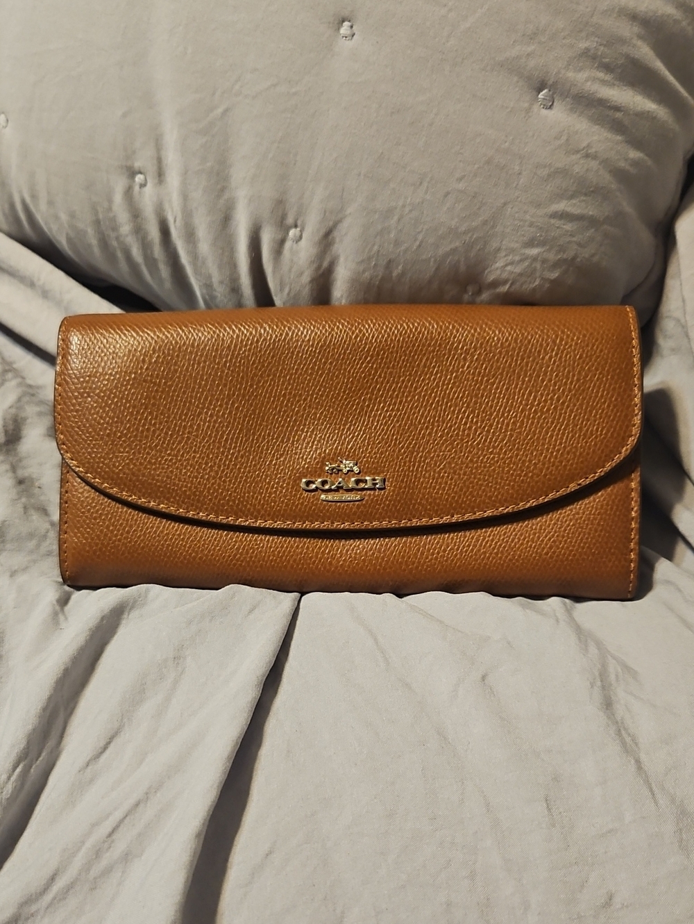Coach Pebbled Leather Continental Wallet in Saddle